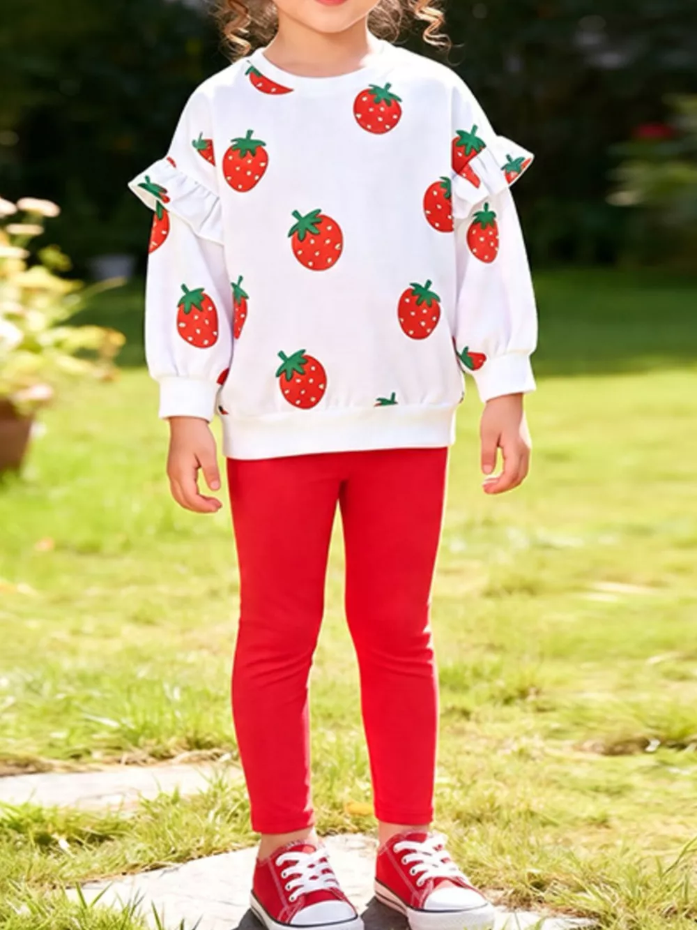 Children's Strawberry Long Sleeve Sweatshirt and Leggings Set