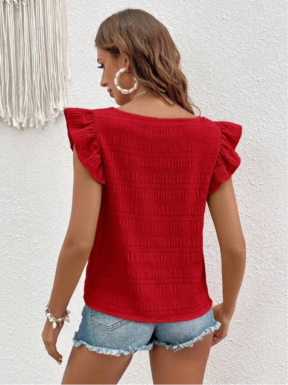 Ruffled Square Neck Cap Sleeve Blouse, image 6