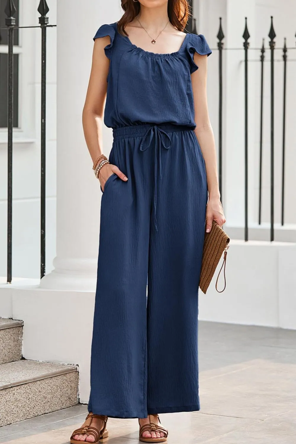 Ruffled Cap Sleeve Wide Leg Jumpsuit, image 22