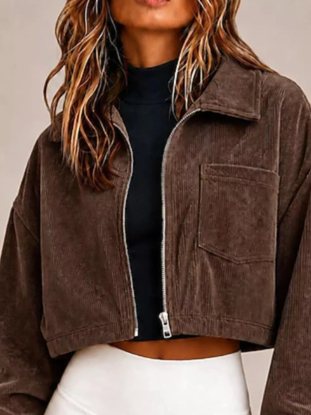 Corduroy Zip Up Cropped Jacket, image 11