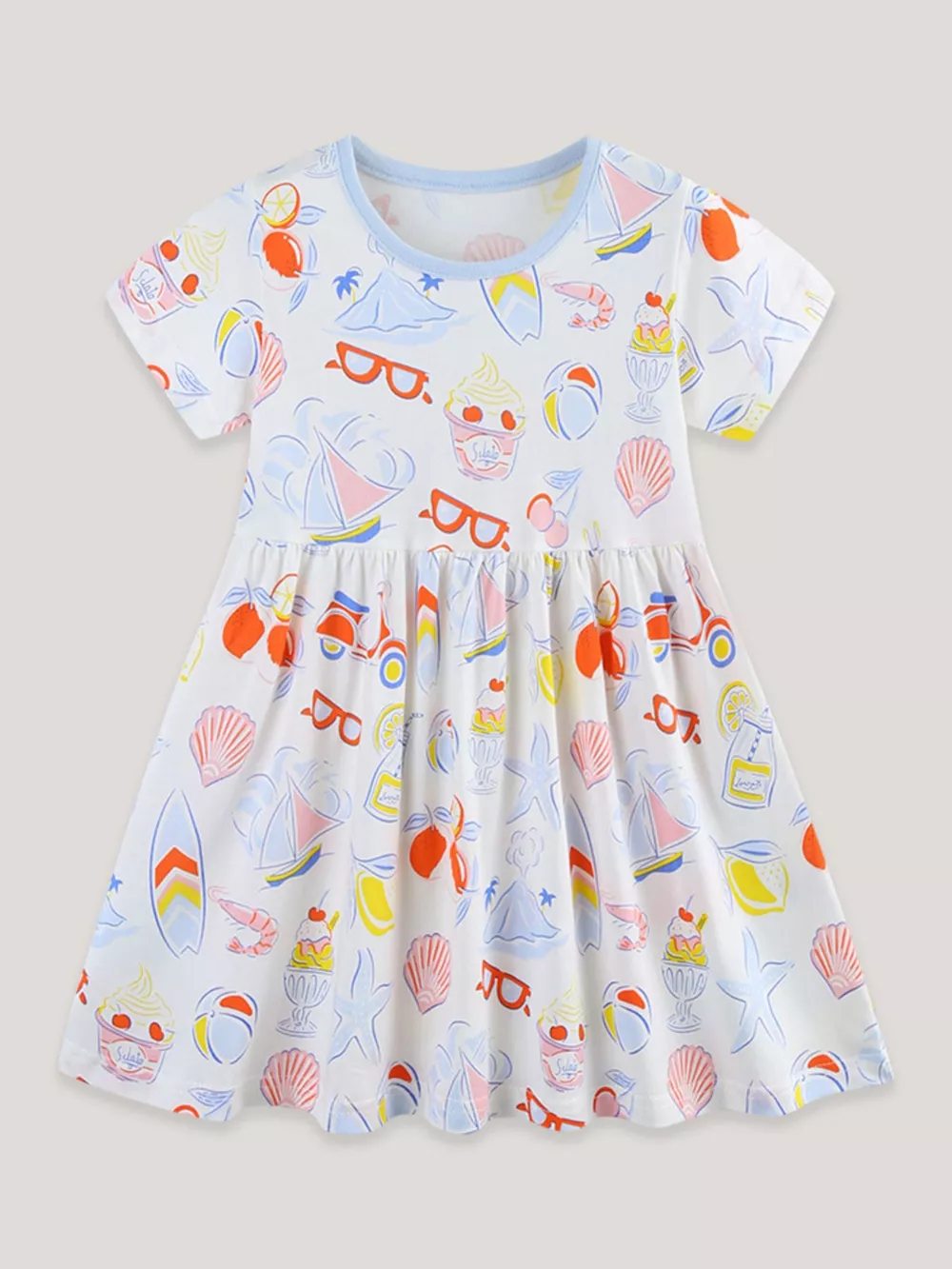 Children's Printed Round Neck Short Sleeve Dress, image 2