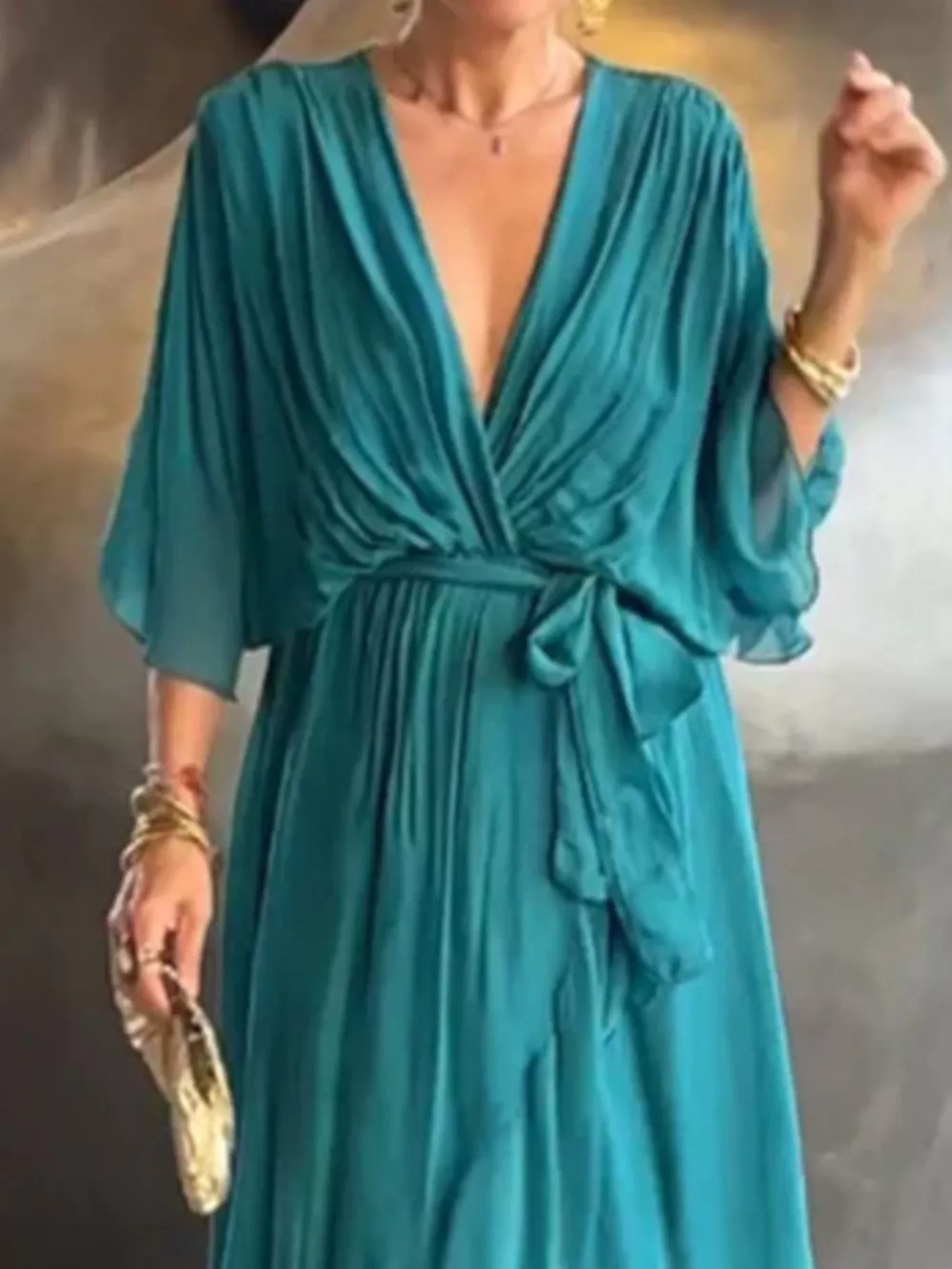 Full Size Chiffon Wrap Dress with Flutter Sleeves Plus Size, image 11