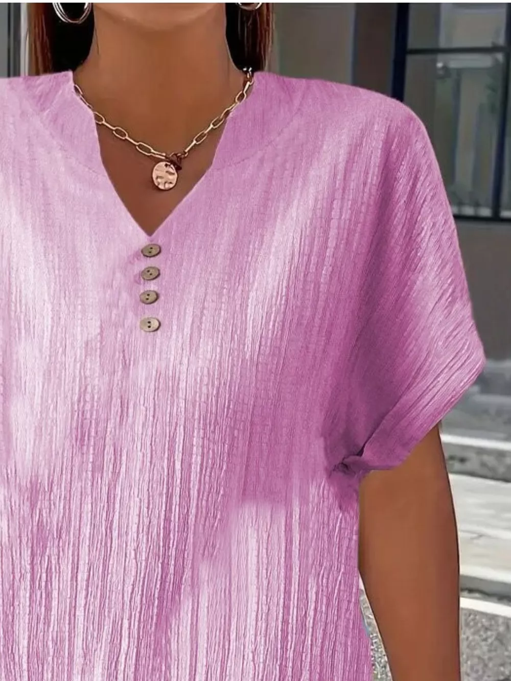 Plus Size Notched Short Sleeve Textured Top, image 24