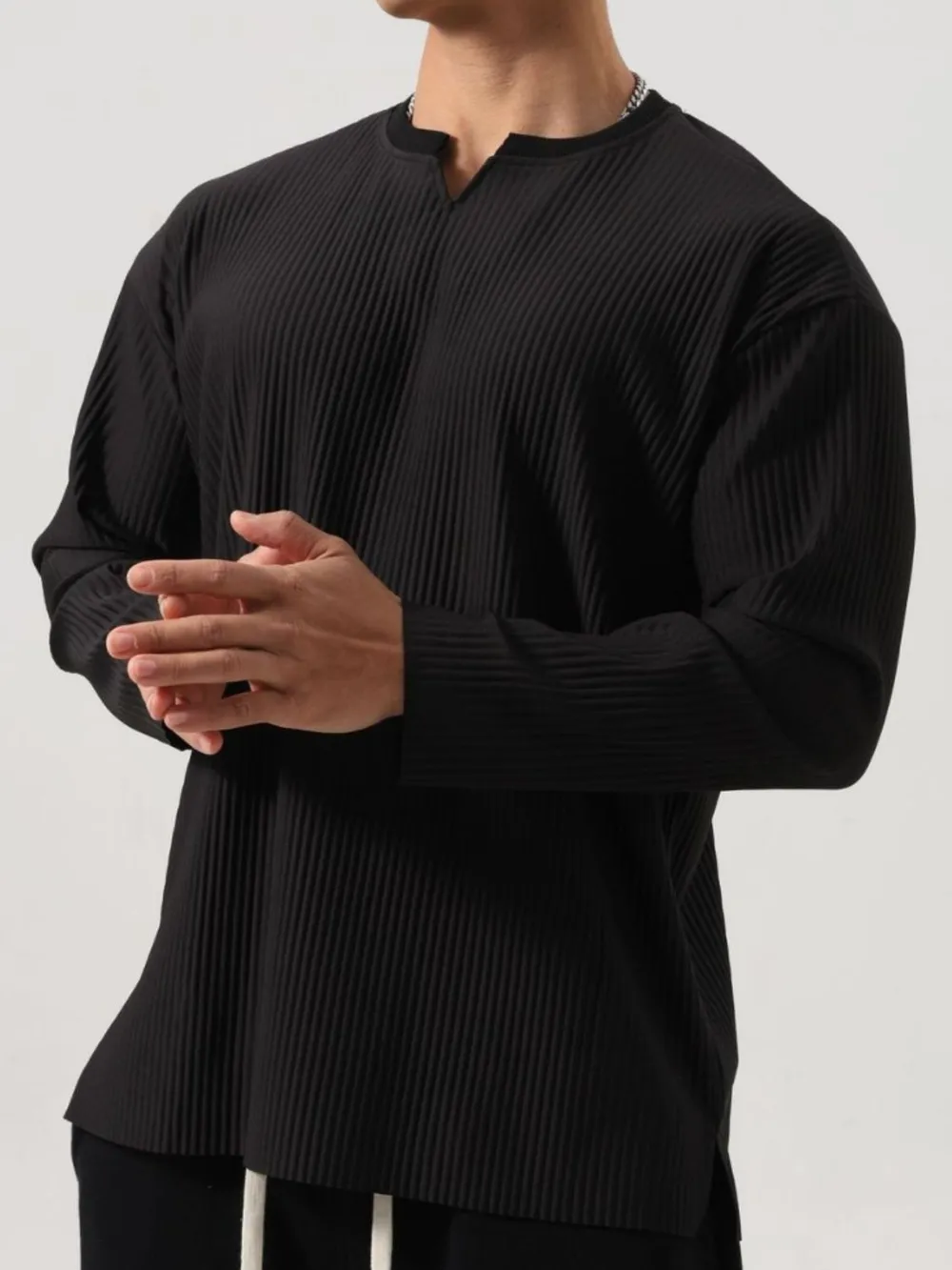 Men's Plus Size Notched Long Sleeve Top, image 7