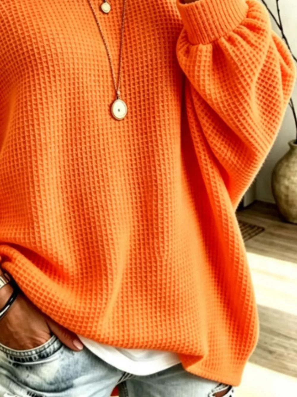 Full Size Waffle Knit Boat Neck Sweatshirt Plus Size, image 3