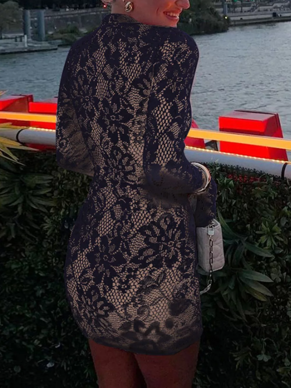 Lace Cutout Long Sleeve Mini Dress, image 4