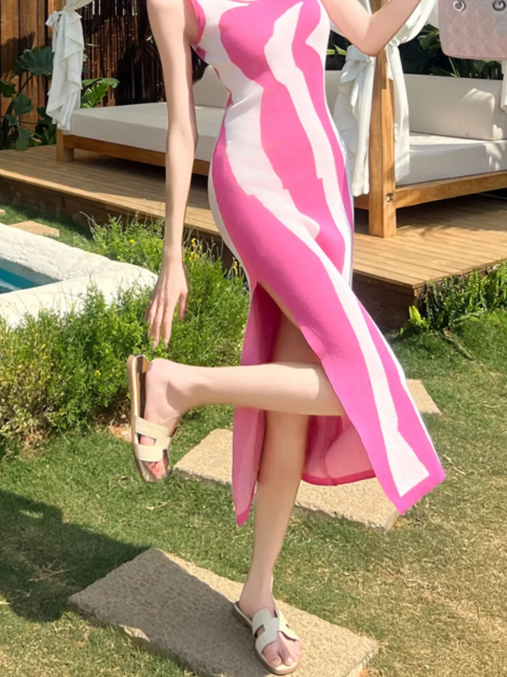 Contrast Sleeveless Bodycon Midi Dress, image 6
