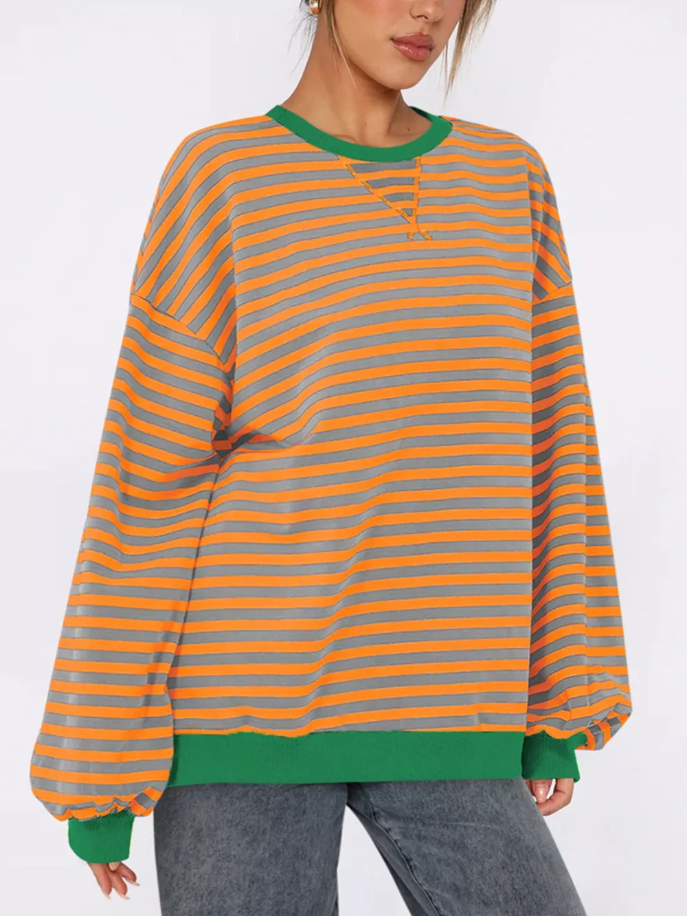 Striped Round Neck Long Sleeve Sweatshirt, image 6
