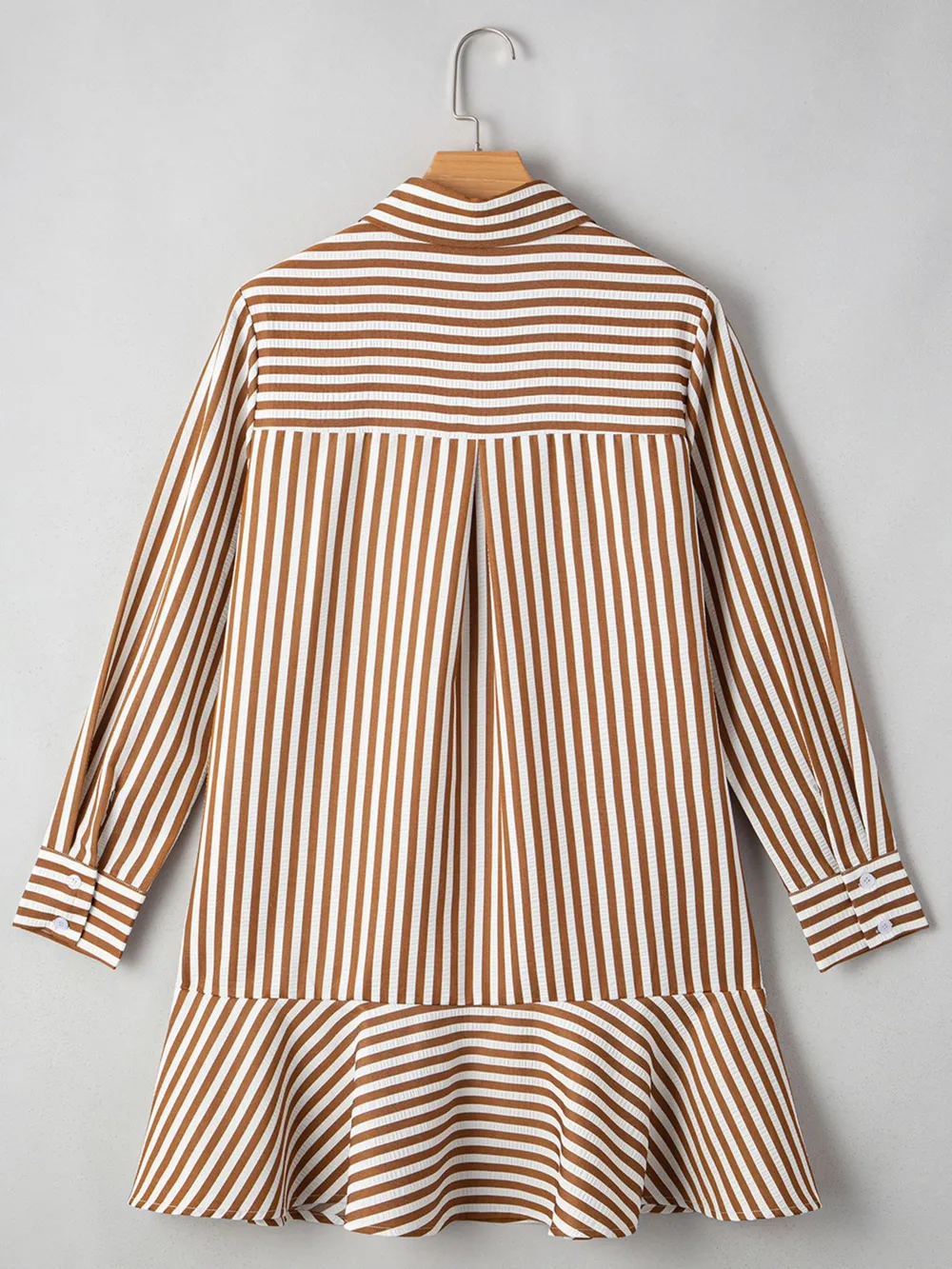 Stripe Ruffled Hem Collared Long Sleeve Shirt Mini Dress, image 5