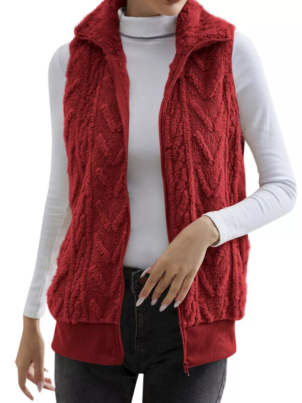 Full Size Cozy Faux Fur Zip-Up Vest Coat Plus Size, image 17