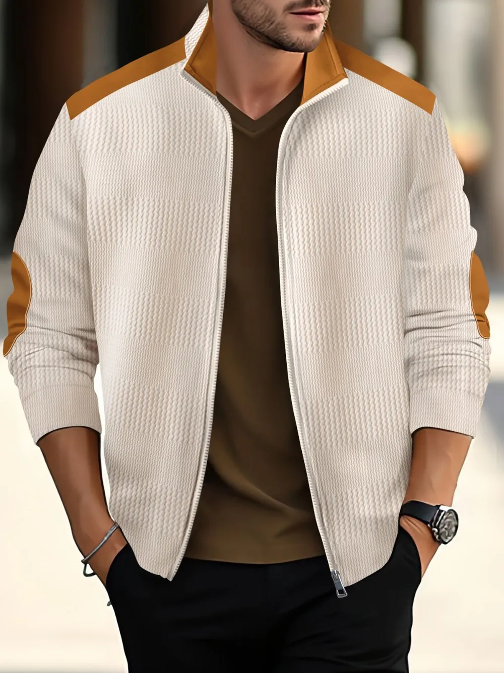Men's Full Size Zip Up Long Sleeve Top Plus Size, image 4