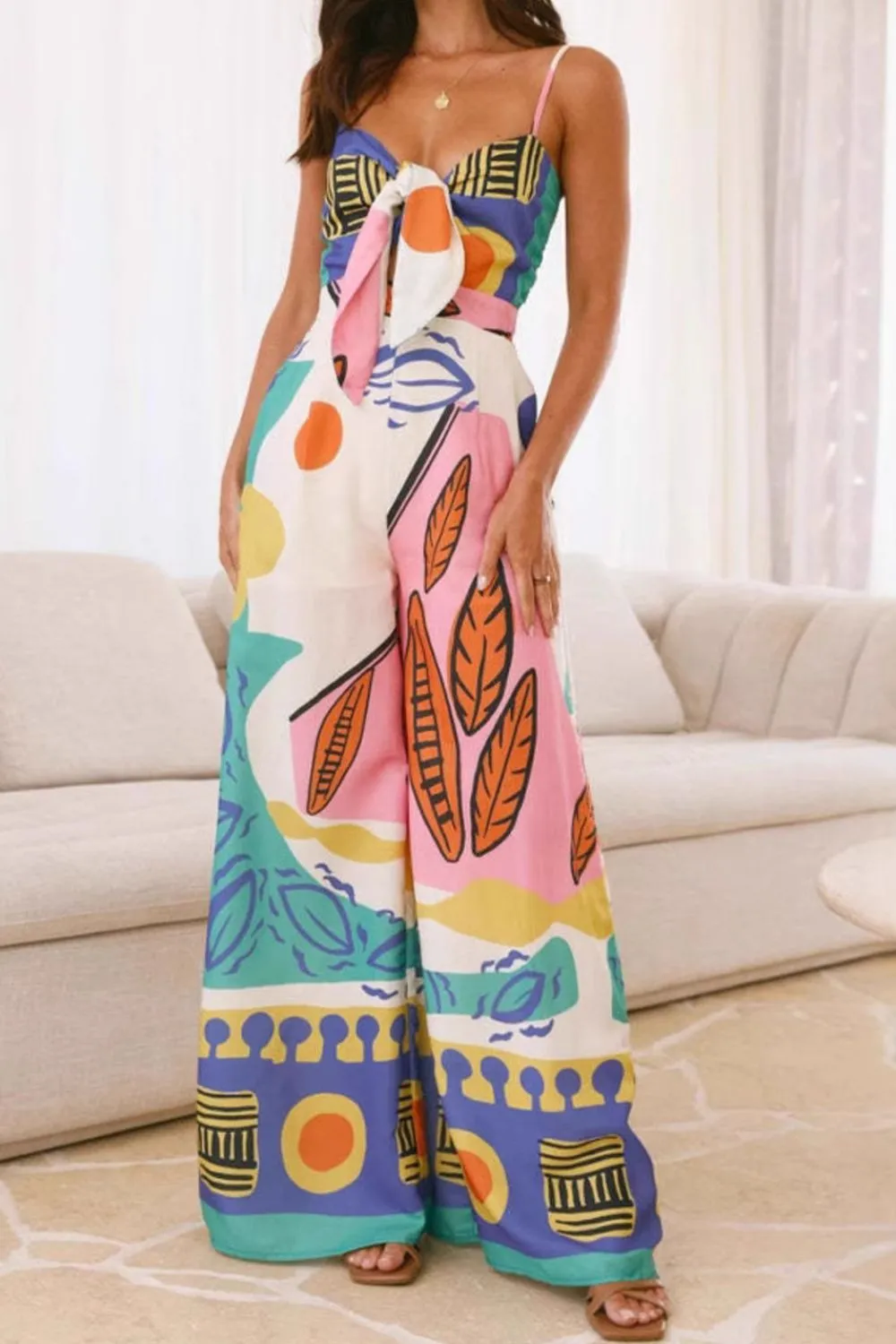 Printed Wide Leg Cami Jumpsuit, image 3