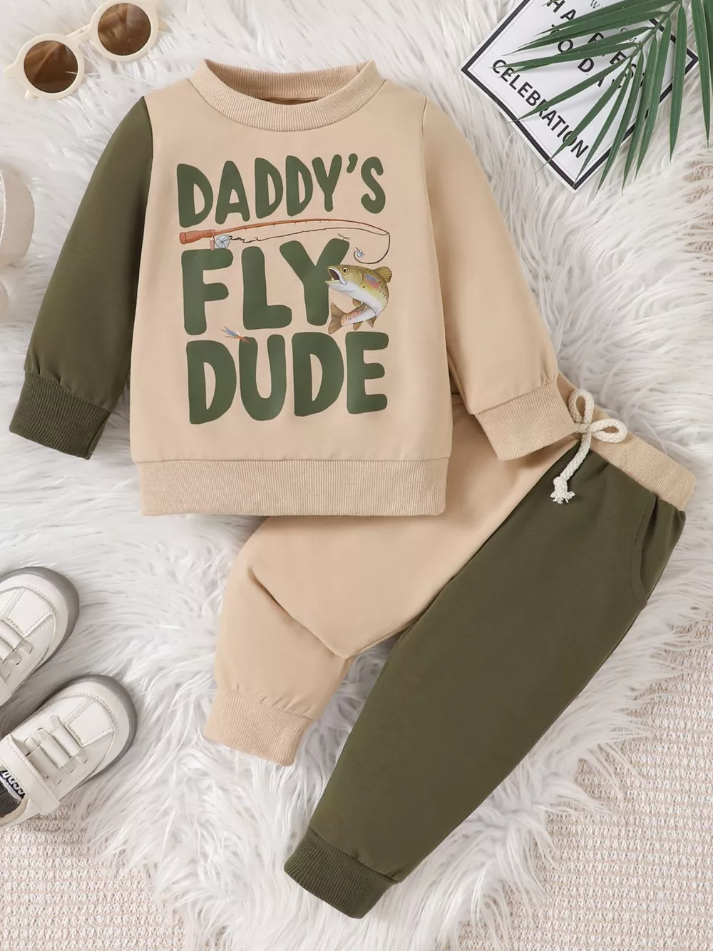 Children's Letter Round Neck Top and Pants Set