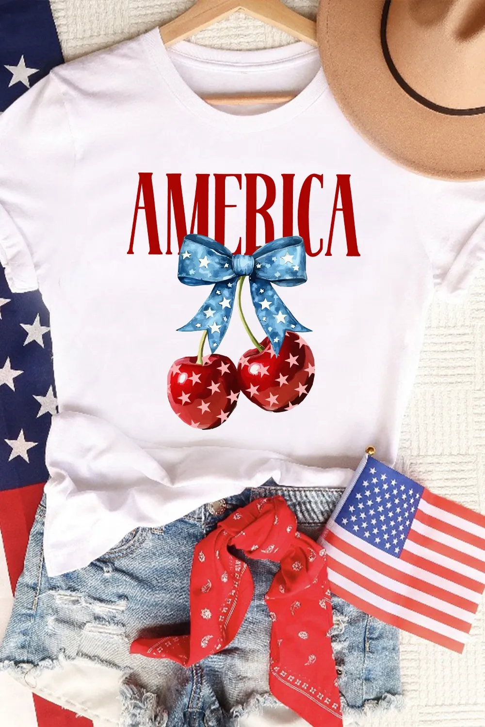 AMERICA Bow Cherry Crewneck T Shirt, image 4