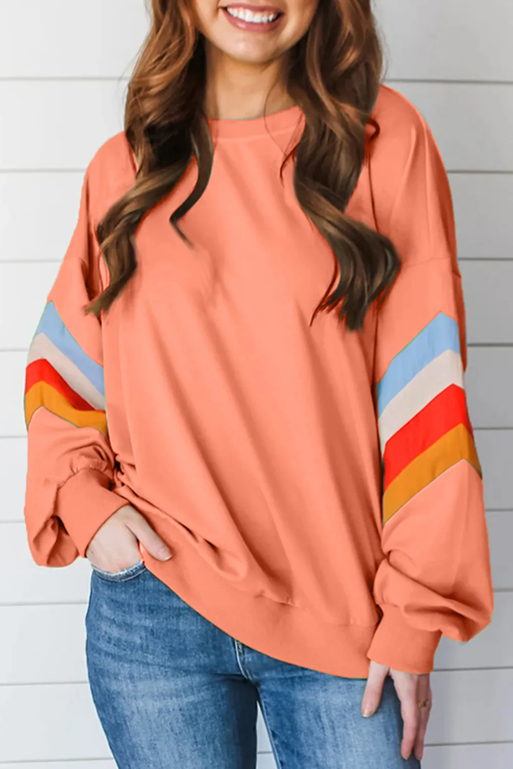 Contrast Round Neck Long Sleeve Sweatshirt, image 6