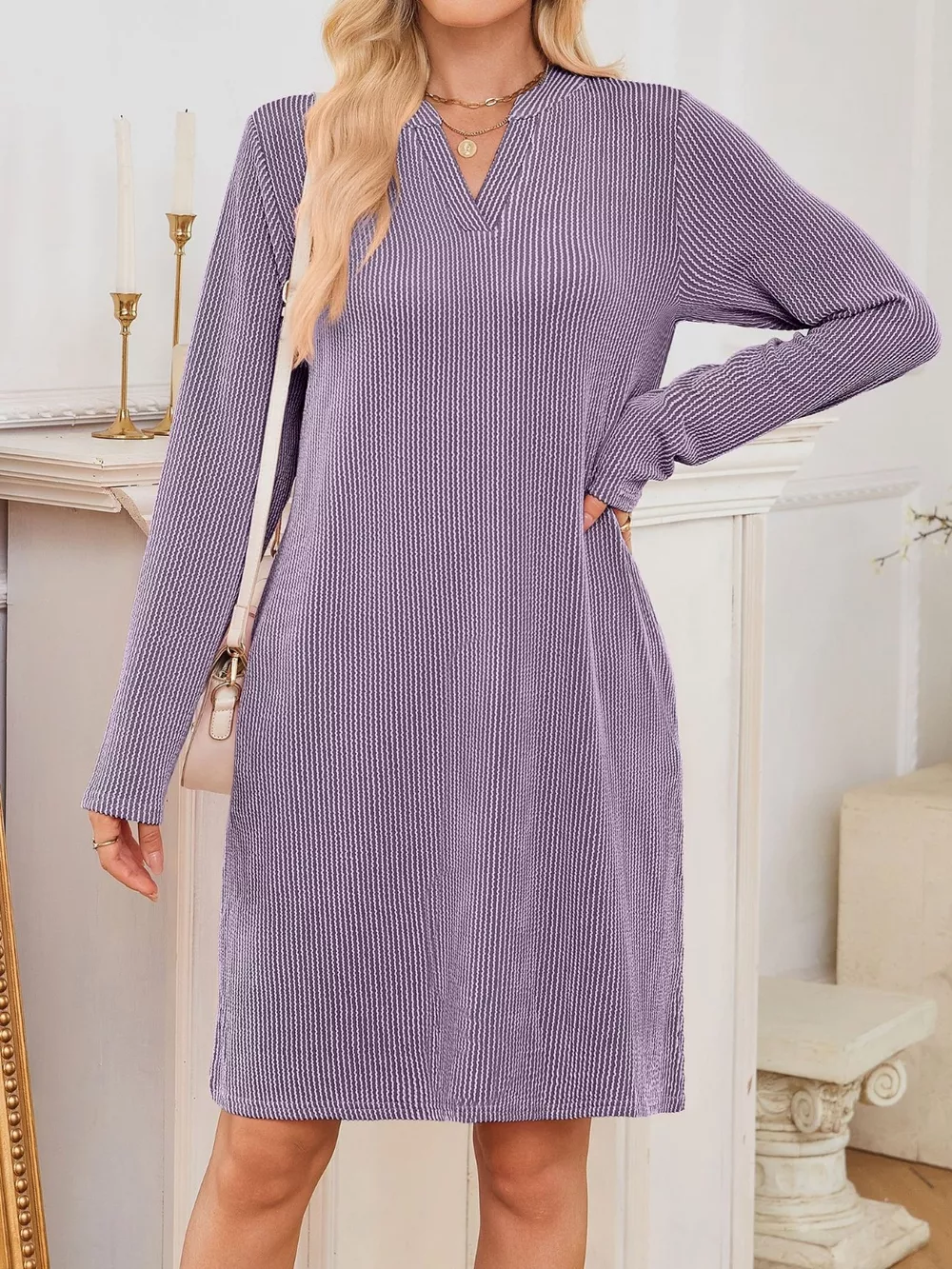 Casual Ribbed Knit Long Sleeve Dress, image 25