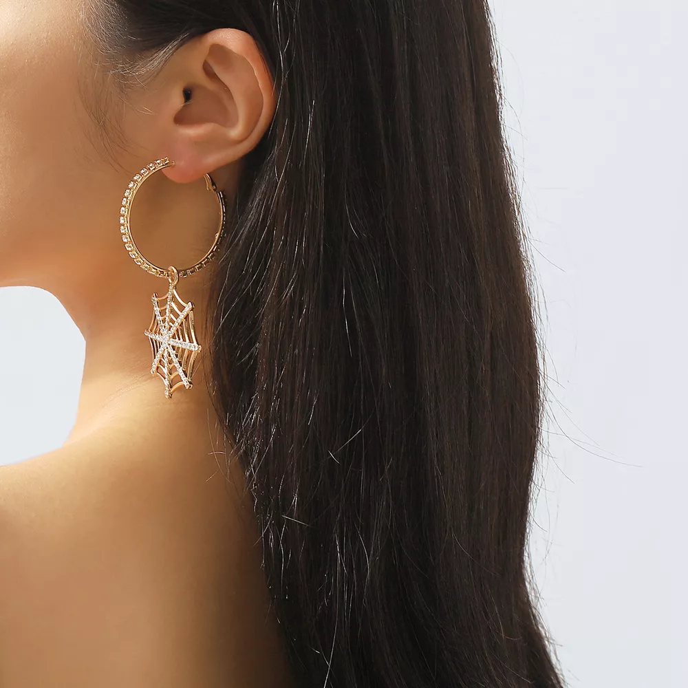 Spider Web Dangle Hoop Earrings, image 2