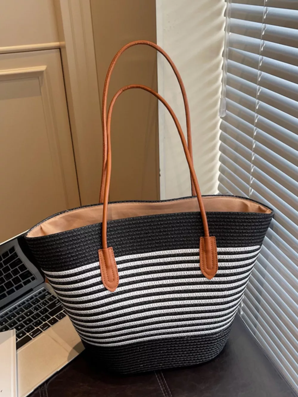 Striped Woven Shoulder Bag, image 2