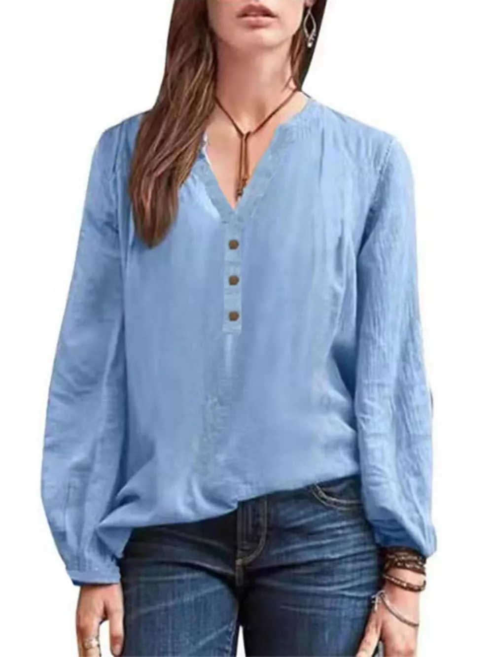 Full Size Notched Long Sleeve Blouse Plus Size, image 5