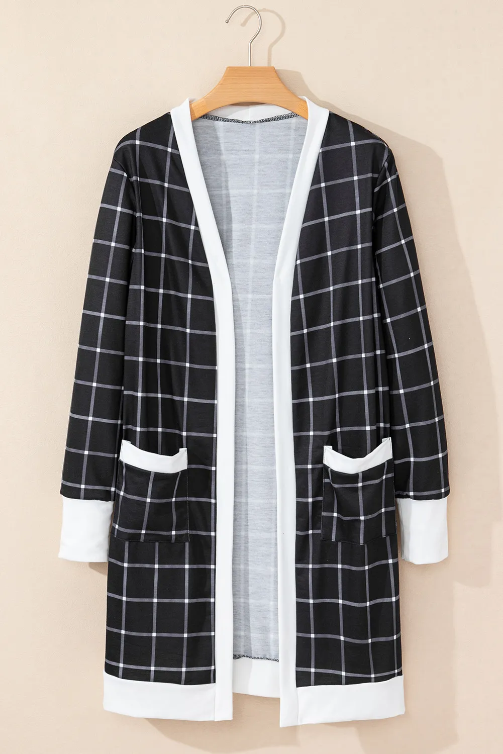 Plaid Open Front Long Sleeve Cover Up, image 5