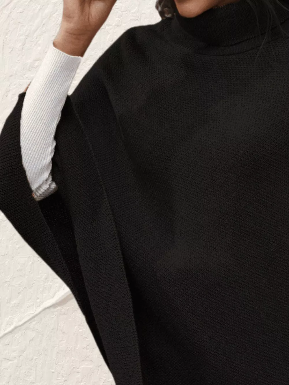 Button-Decor Turtleneck Poncho Pullover, image 10