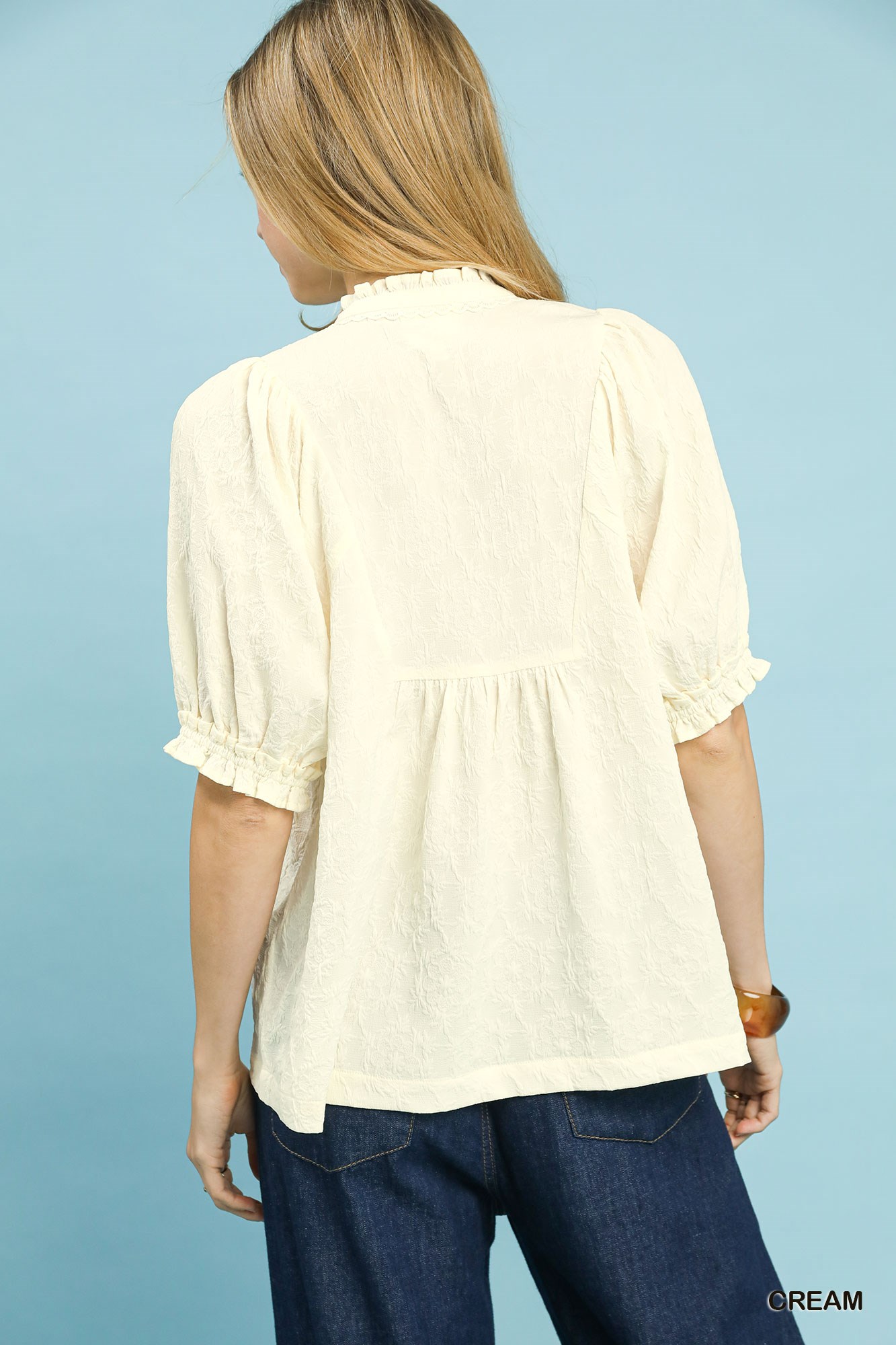 Textured Smocked Peasant Top, image 5