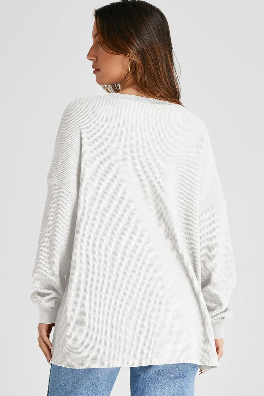 Waffle-Knit Long Sleeve Sweatshirt, image 26