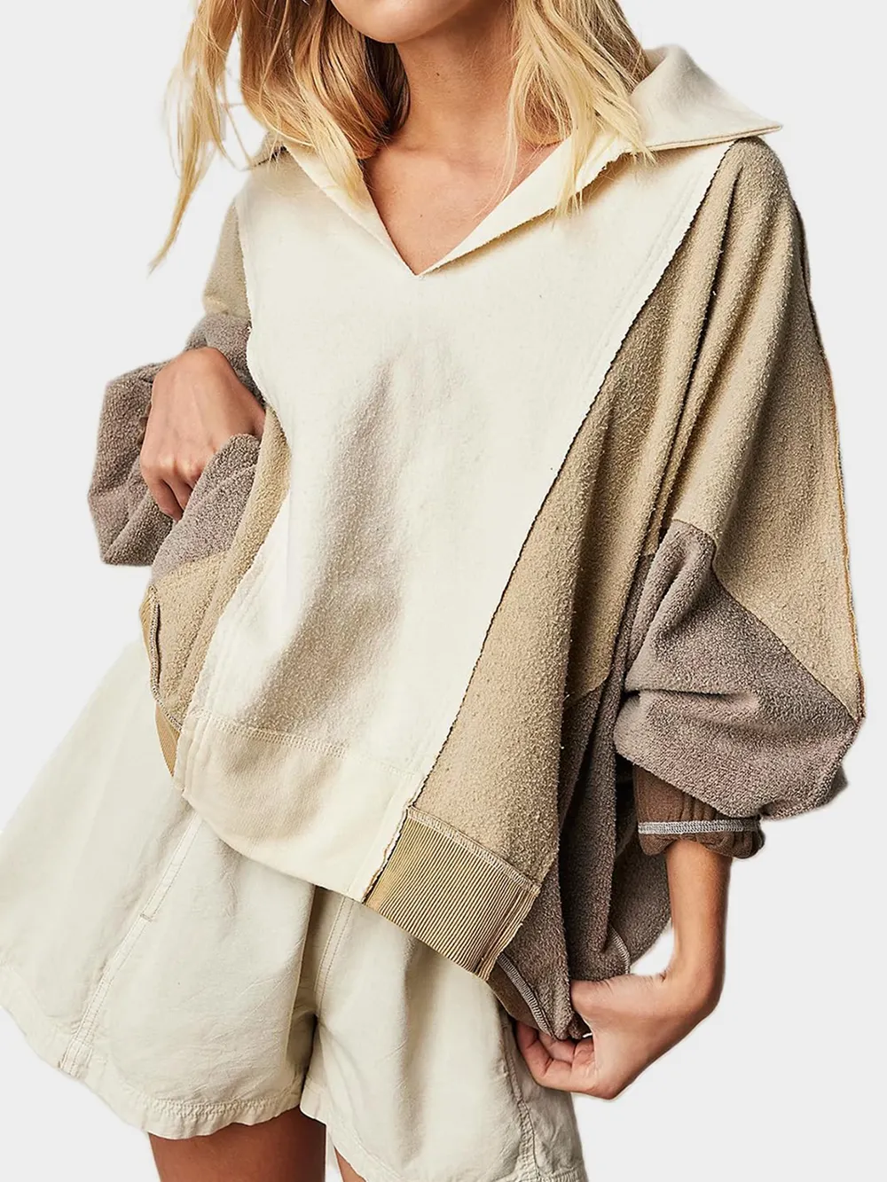 High-Low Exposed Seam Contrast Long Sleeve Sweatshirt, image 20
