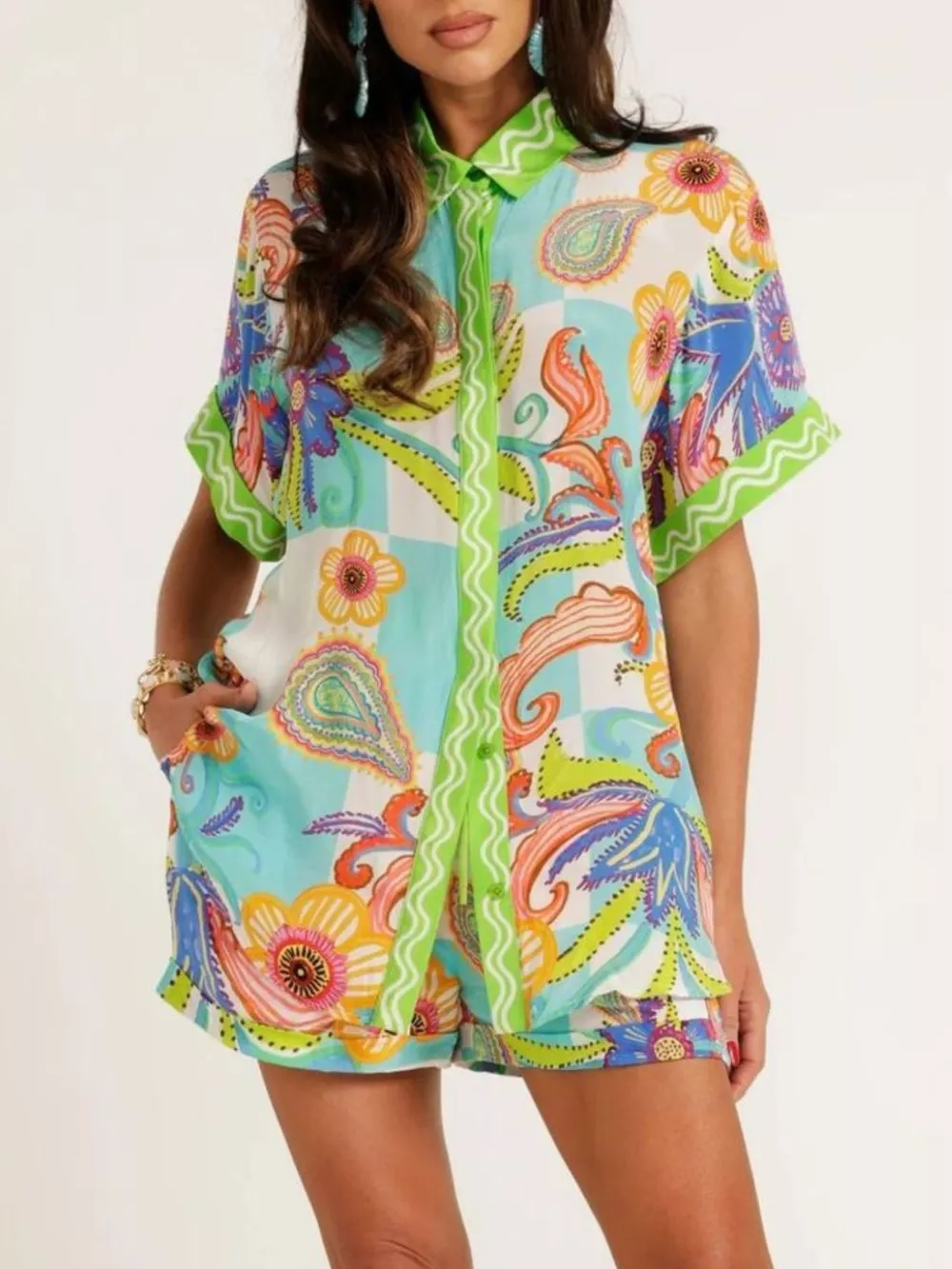 Printed Button-Down Shirt and Shorts Set, image 5