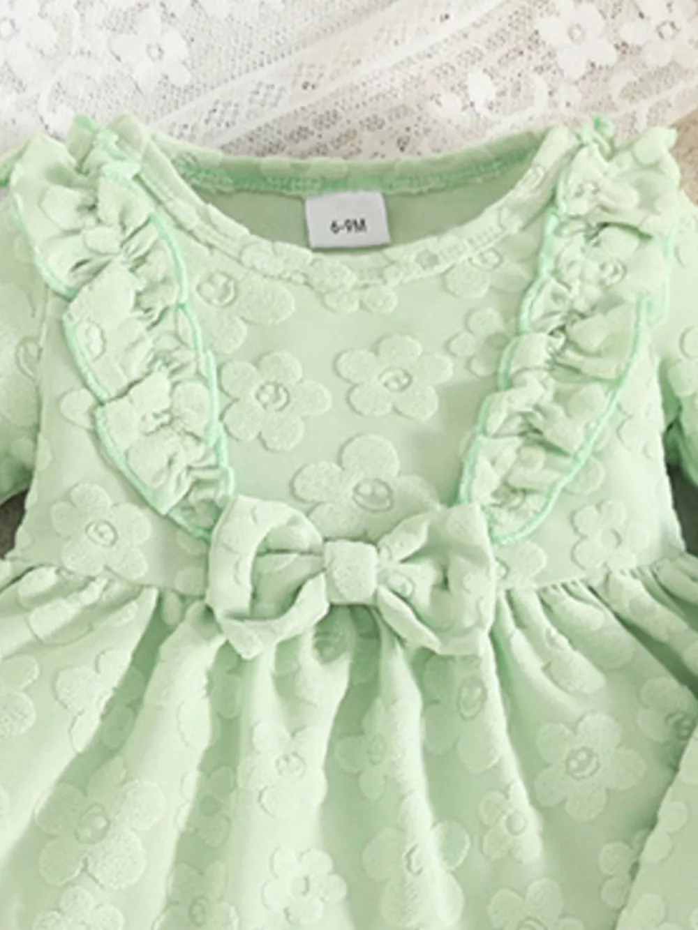 Children's Floral Embossed Ruffle Trim Top and Pants Set, image 3