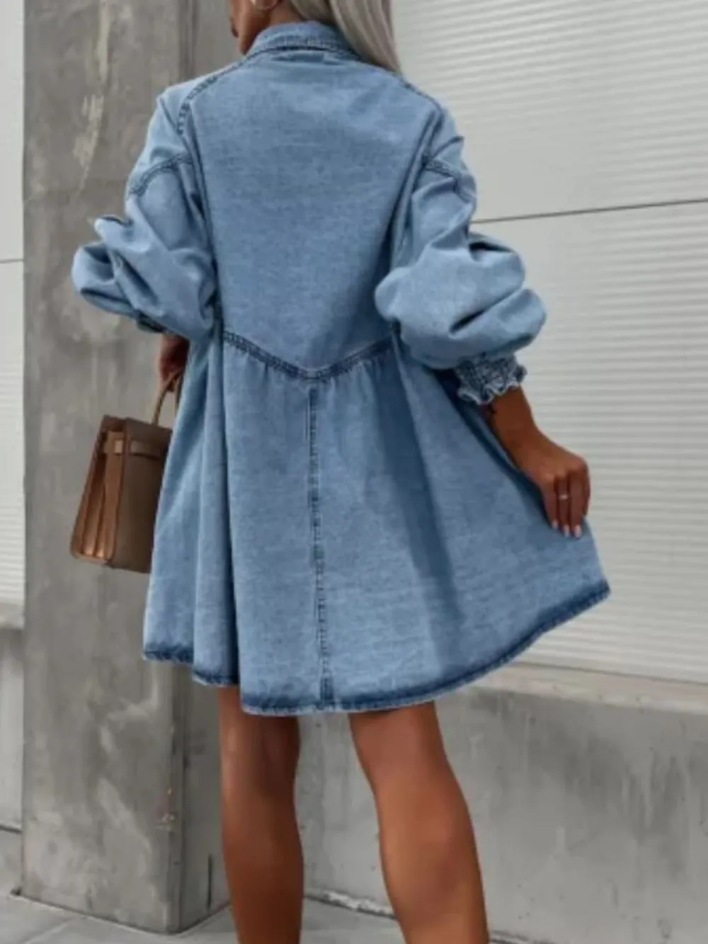 Oversized Long Sleeve Button-Up Denim Dress, image 5