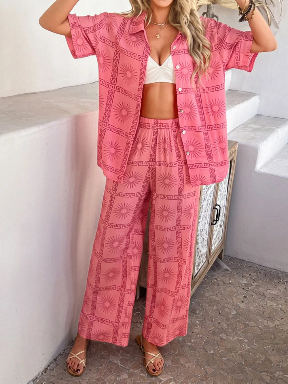 Printed Button Down Shirt and Pants Set, image 9