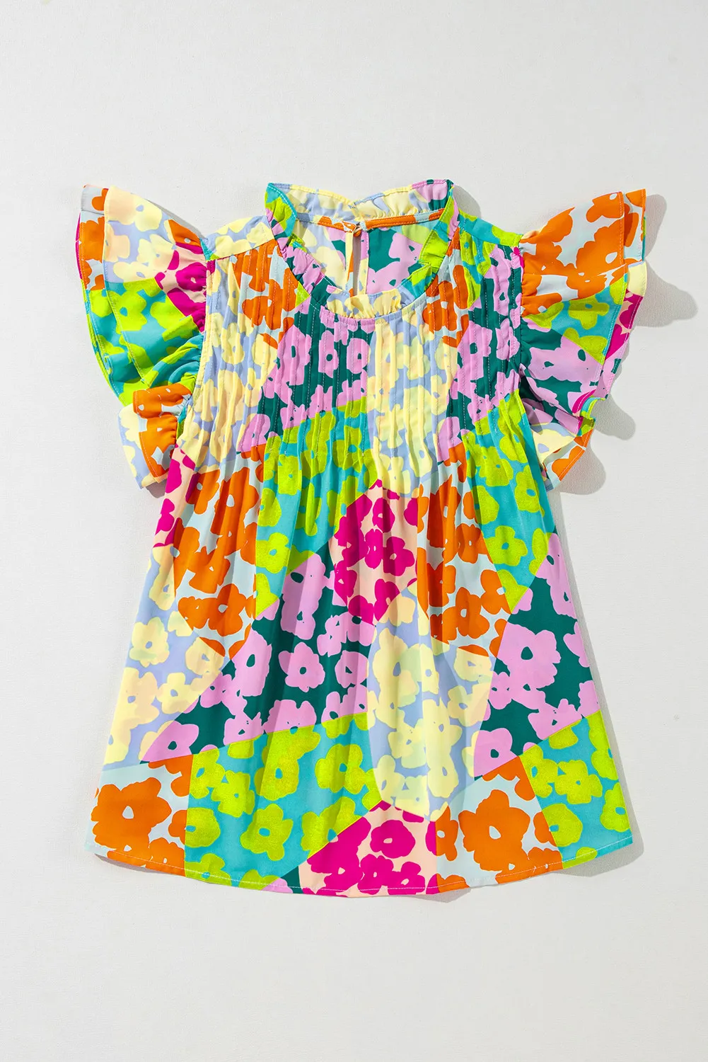 Ruffled Printed Mock Neck Cap Sleeve Blouse, image 4