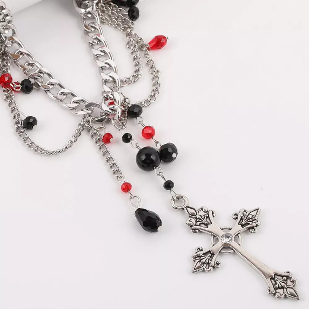Gothic Cross Pendant Layered Necklace, image 7