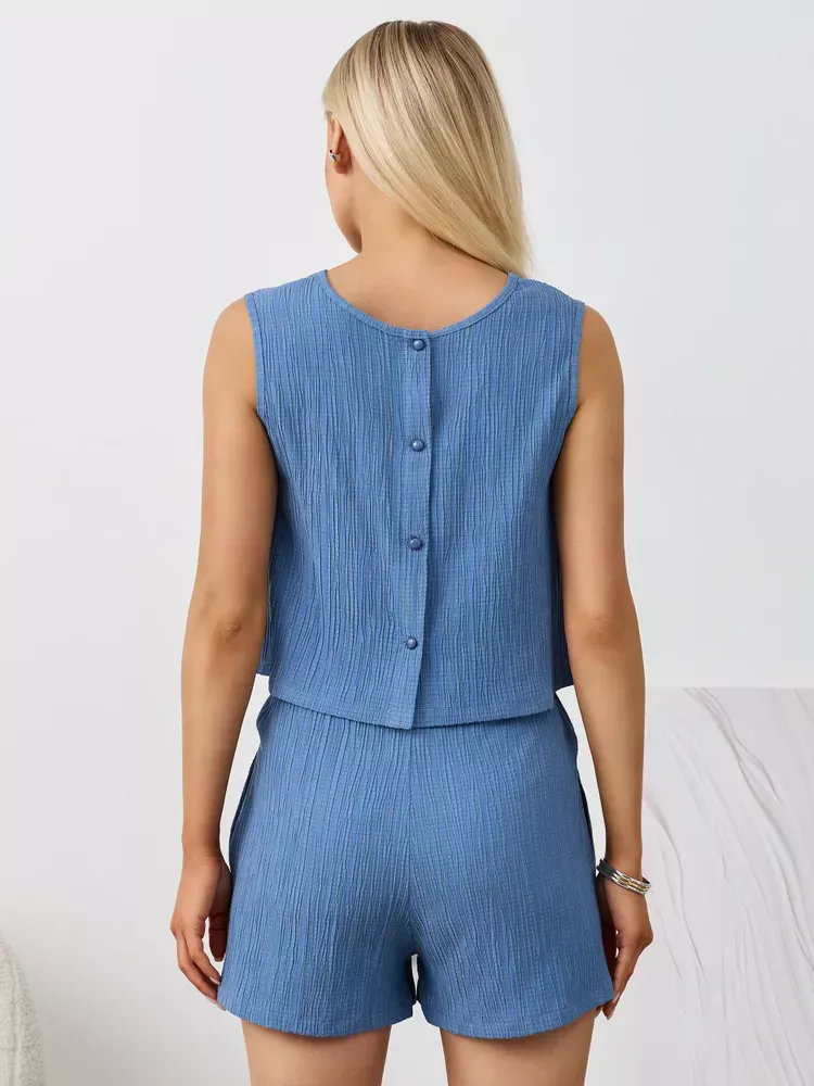 Textured Round Neck Tank and Shorts Set, image 21