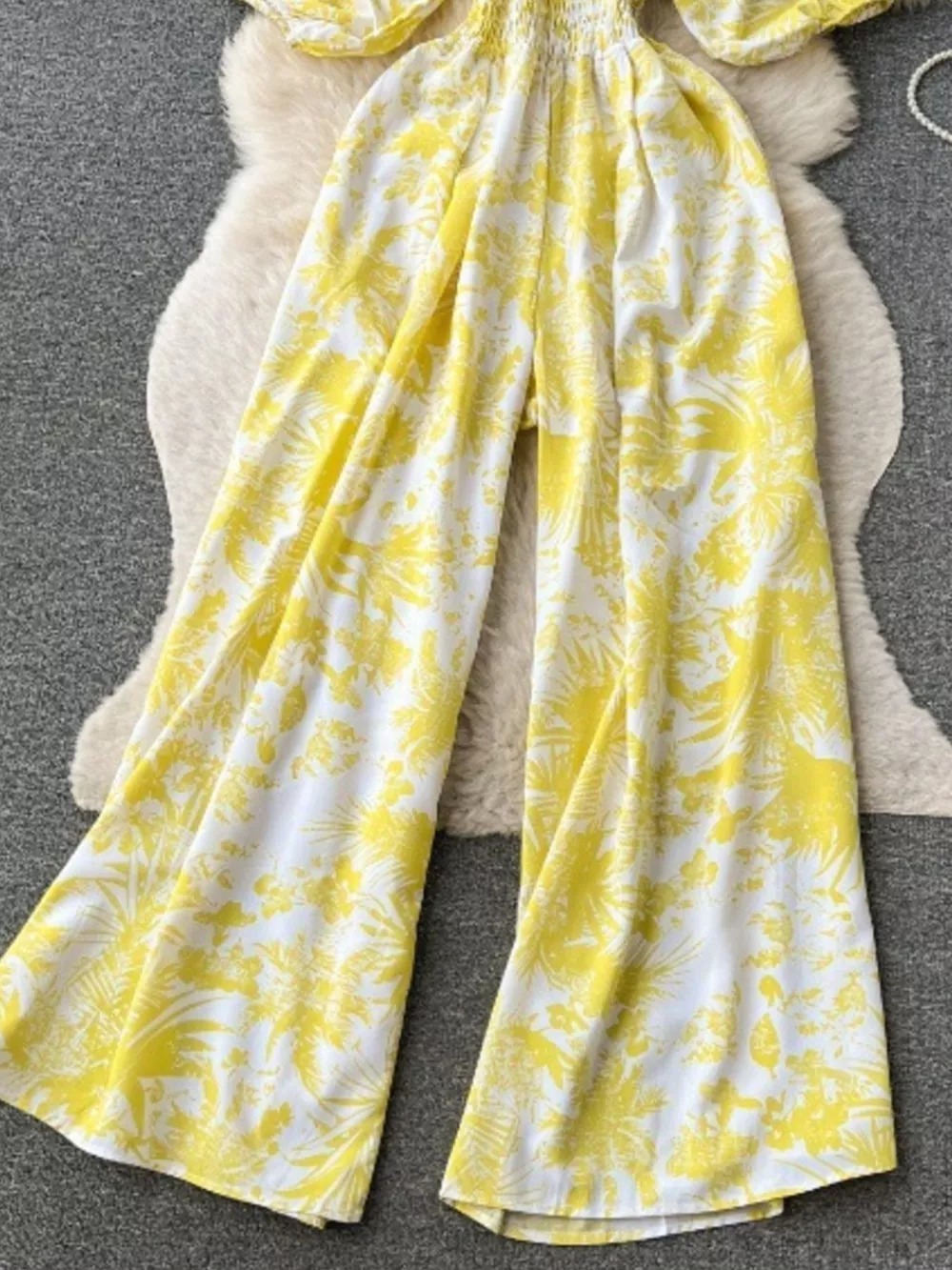 Smocked V-Neck Wide Leg Jumpsuit, image 4