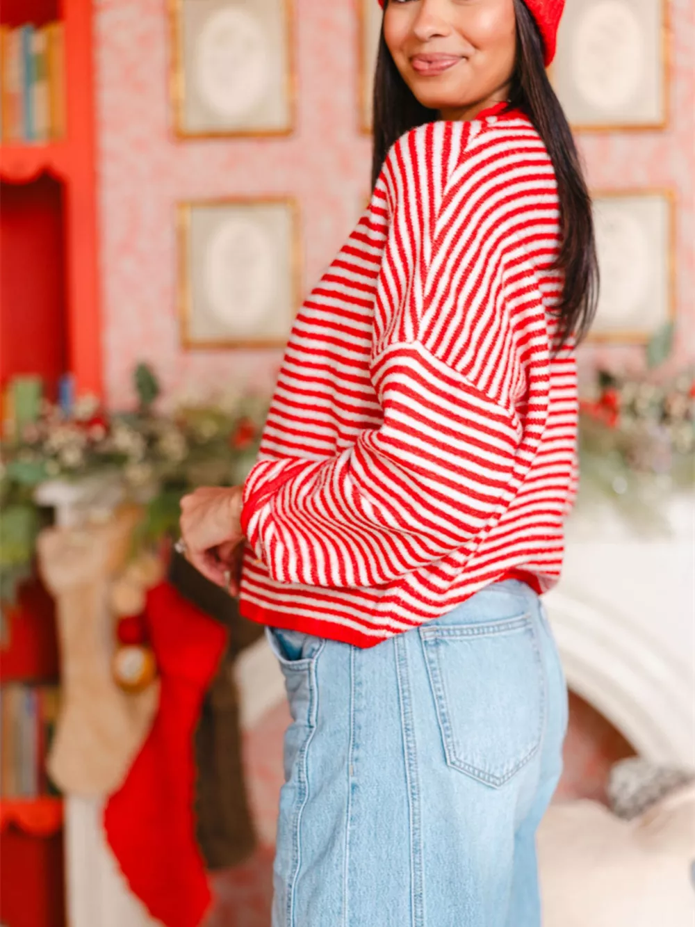 Striped Button-Down Knit Cardigan, image 6