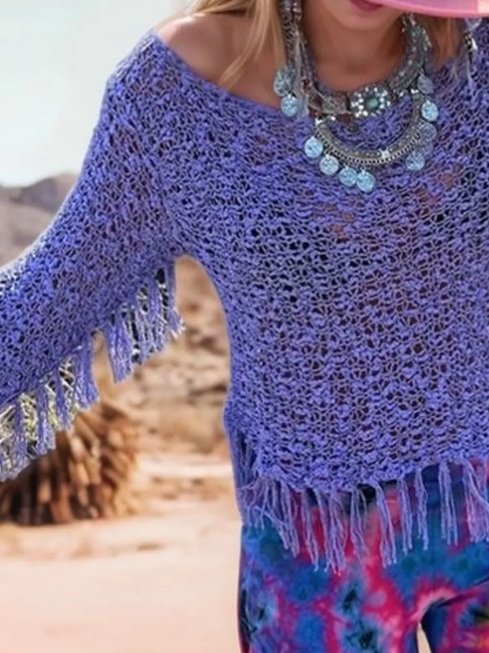 Tassel Boat Neck Knit Cover Up, image 3