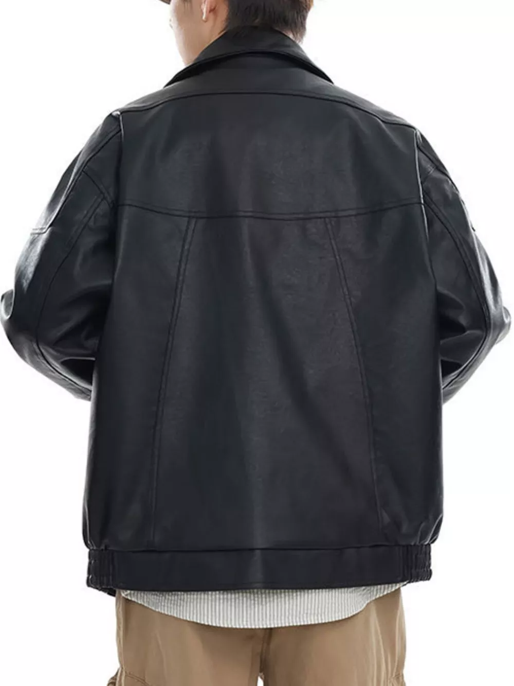 Men's Plus Size Stand Collar Leather Jacket, image 3