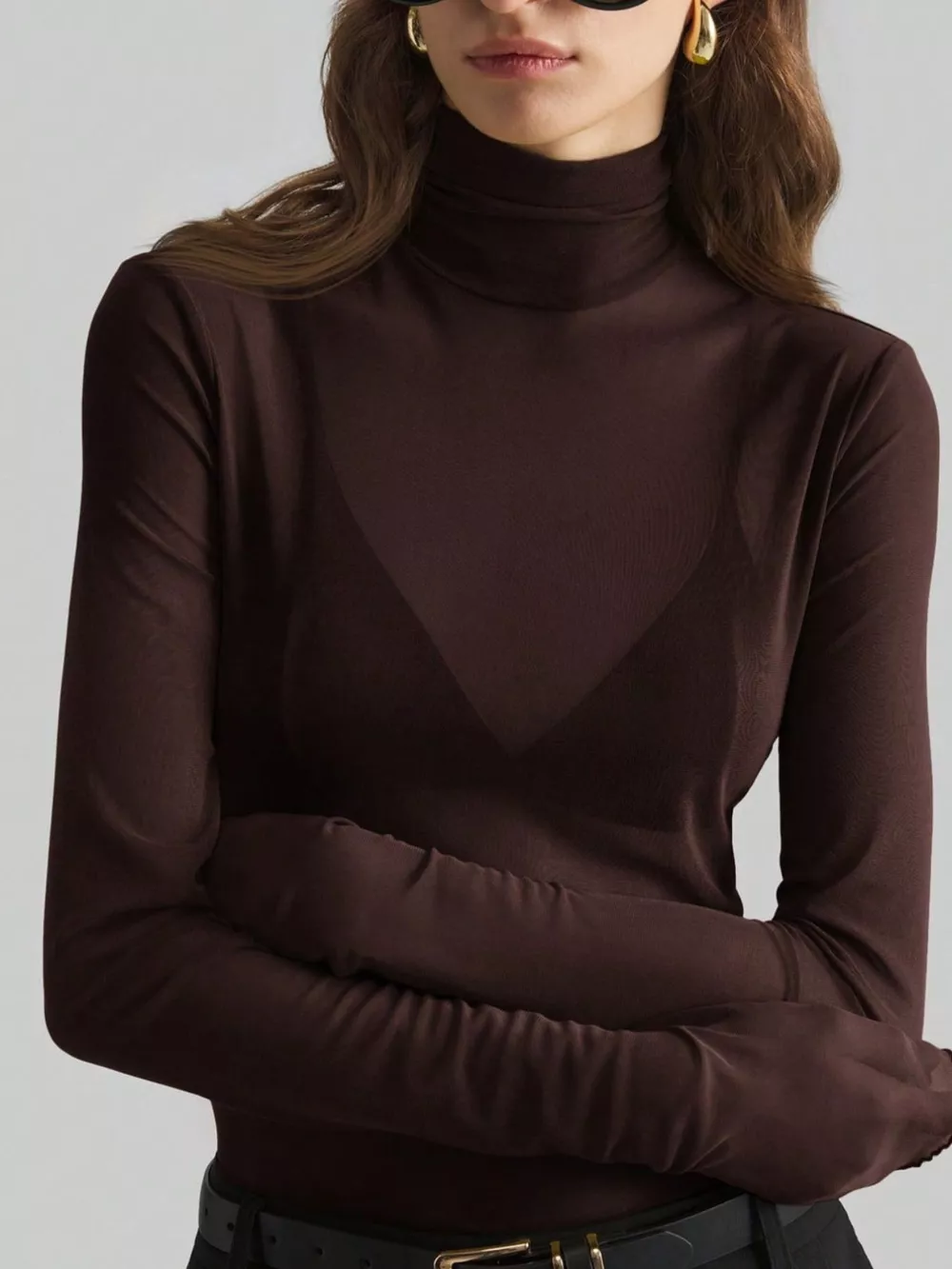 Sheer Mesh Turtleneck Top, image 7