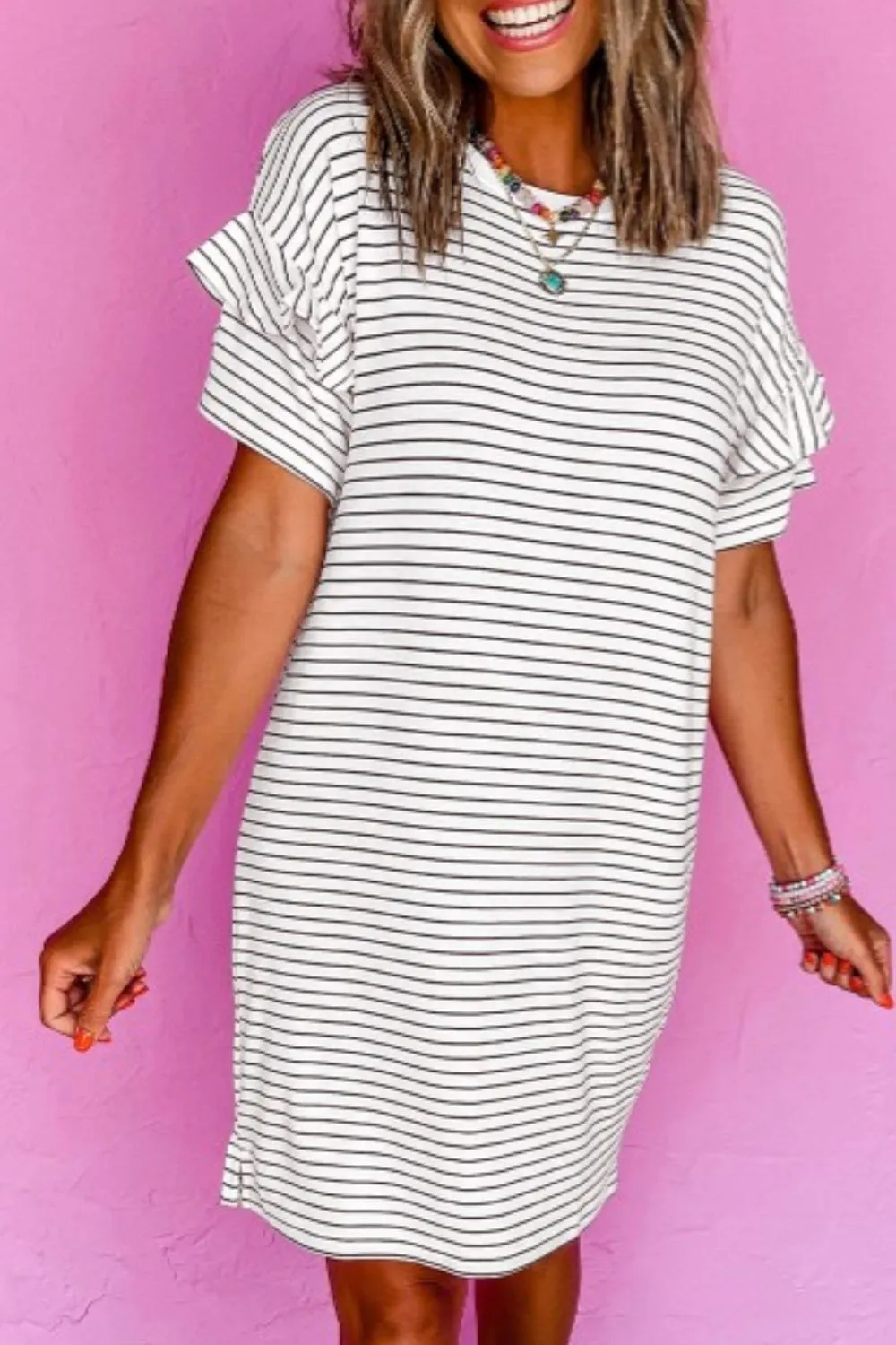 Stripe Round Neck Short Sleeve Mini Dress, image 8