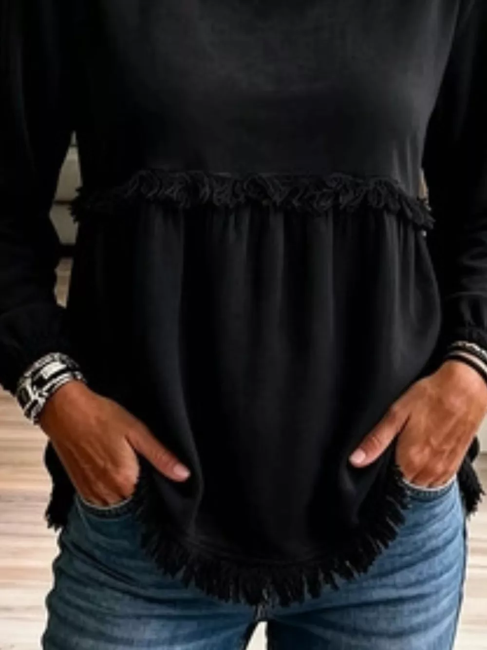 Fringed Hem Long Sleeve T-Shirt, image 15