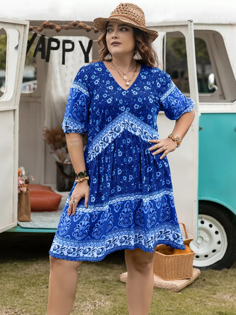 Plus Size Floral V-Neck Mini Dress, image 11