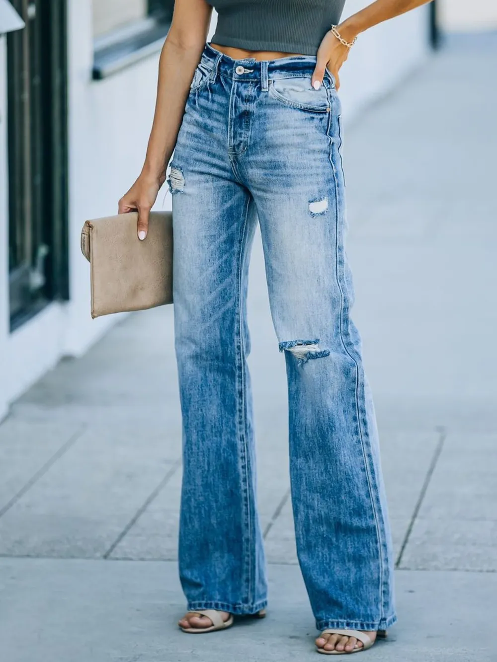 Distressed Straight Leg Jeans, image 4