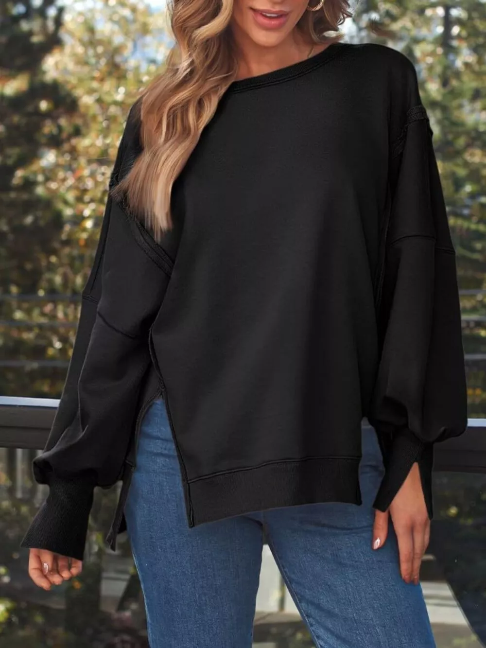 Side Slit Long Sleeve Oversized Sweatshirt, image 26