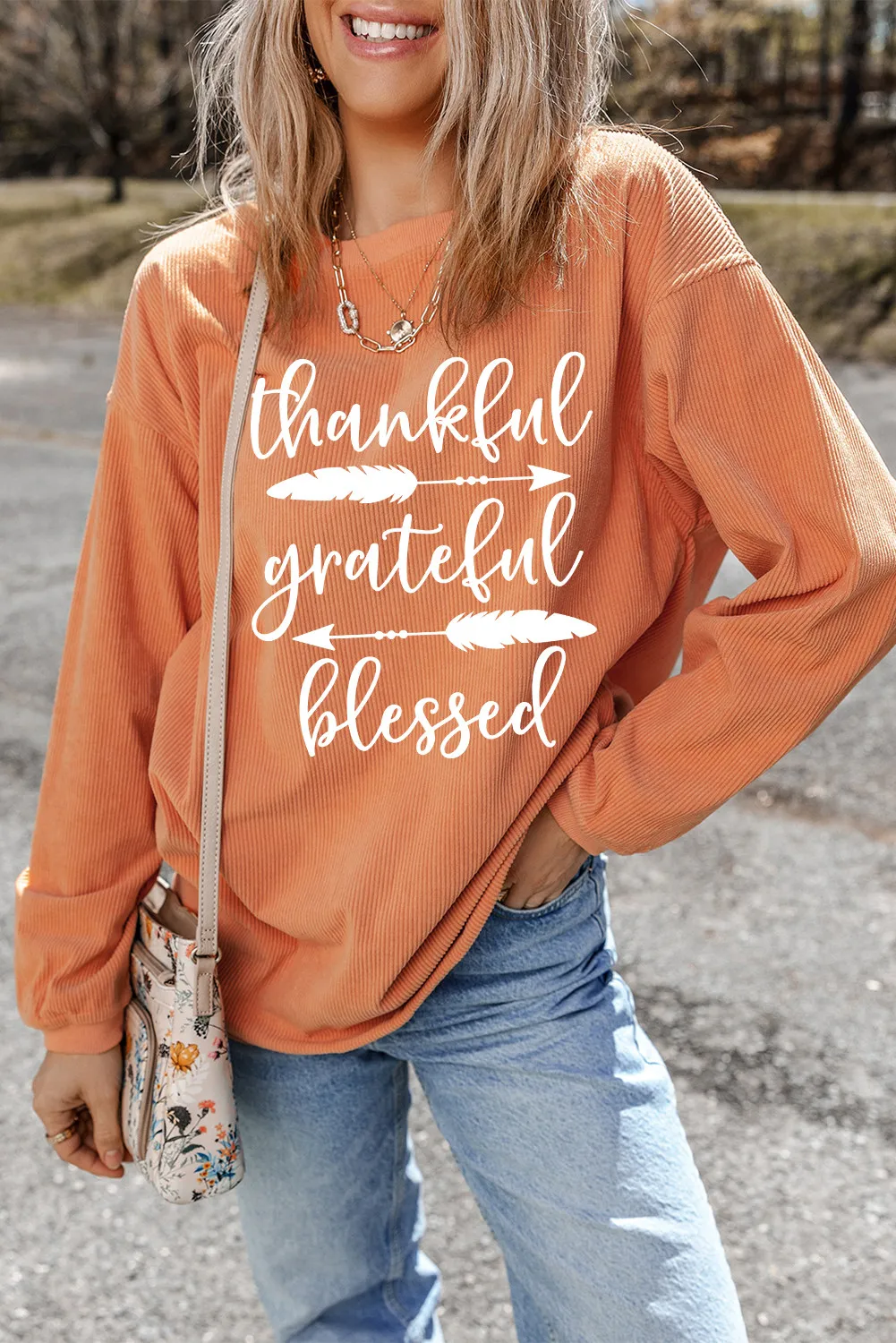 Letter Graphic Round Neck Long Sleeve Sweatshirt, image 2