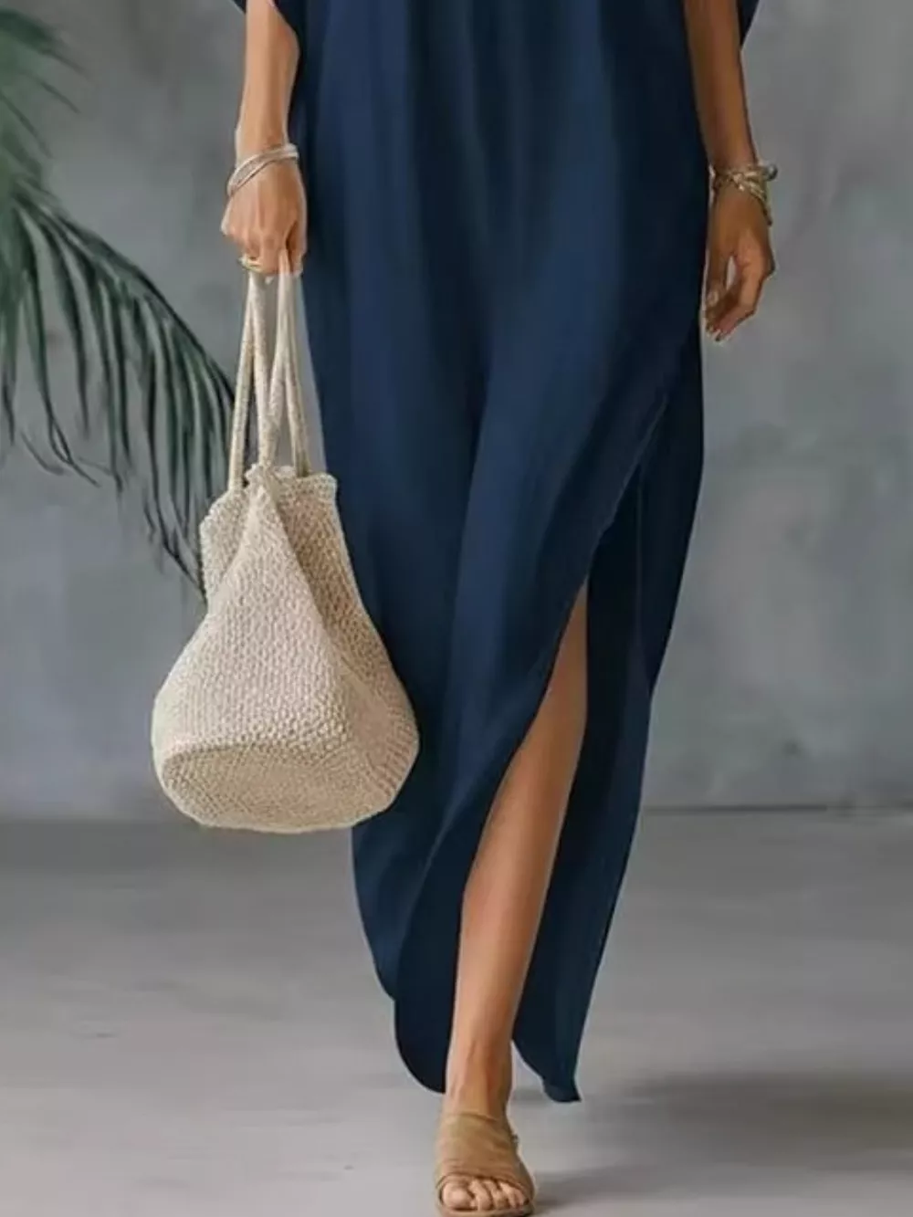 Full Size V-Neck Maxi Dress with Side Slits Plus Size, image 5