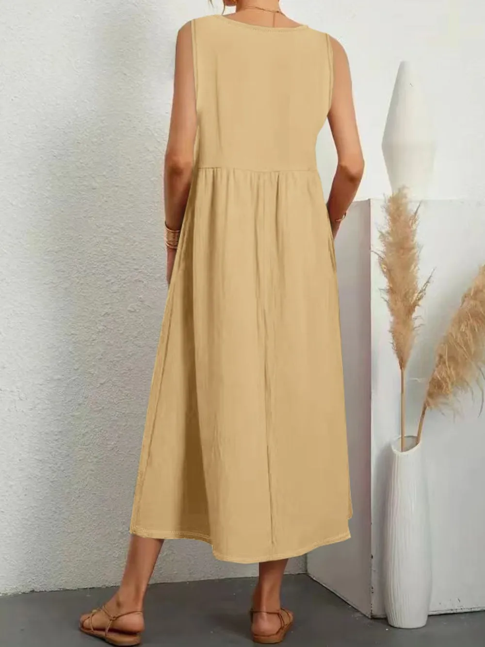Full Size V-Neck Sleeveless Dress with Pockets Plus Size, image 3