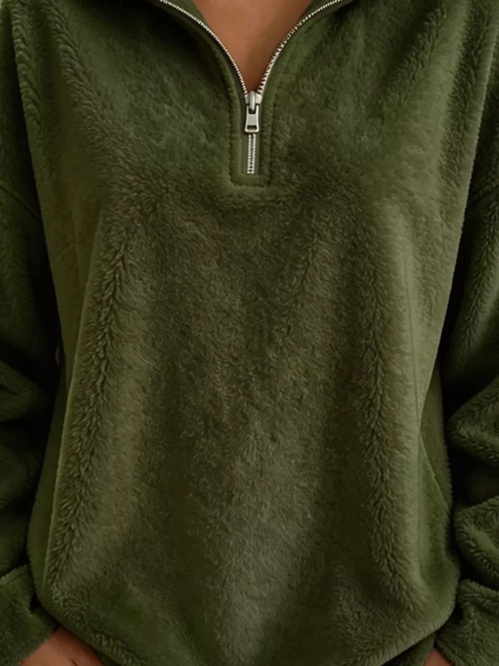 Full Size Quarter-Zip Fleece Sweatshirt Plus Size, image 4
