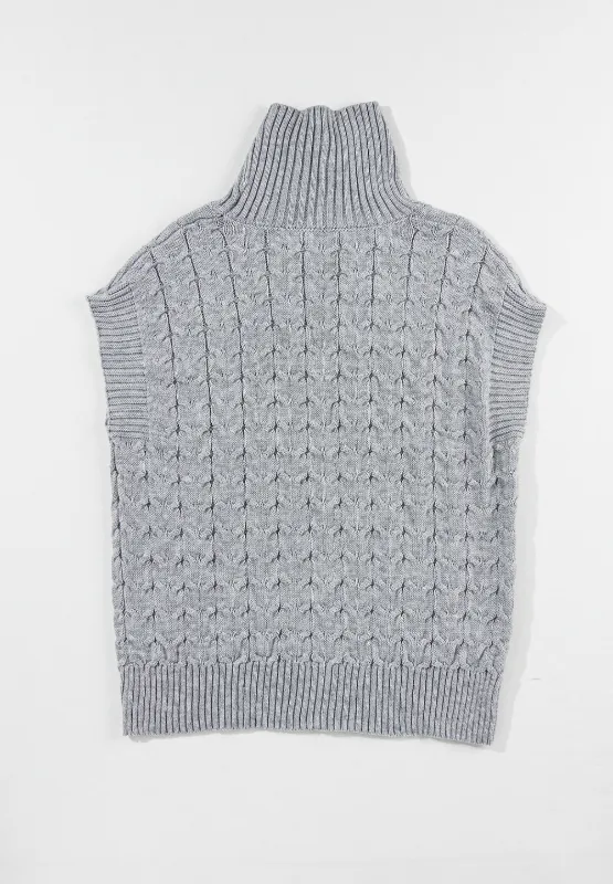 Cable Knit Turtleneck Short Sleeve Sweater, image 12